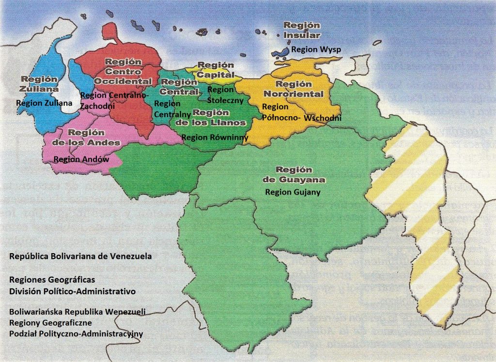 Mapa, división por regiones (polaco)