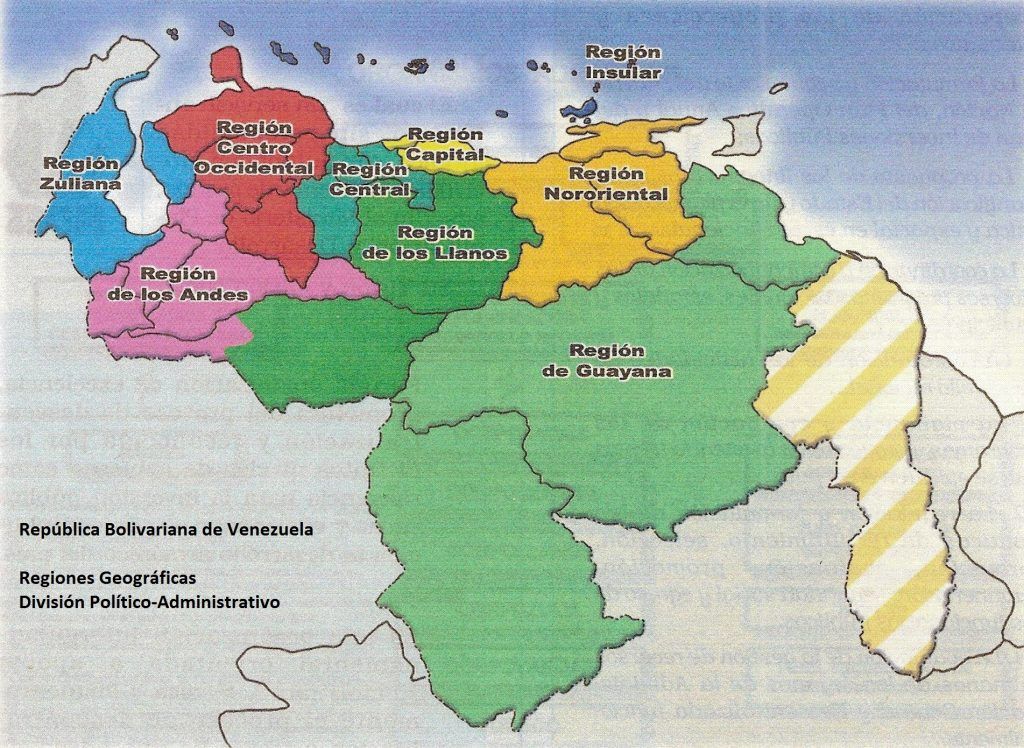 mapa, division por regiones (espanol)